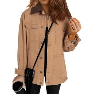 image:imageDokotoo Jean Jacket Women Trendy Fall Fashion Long Sleeve Denim Jacket Corduroy Collar Barn Jackets Oversized Coat 2025Mustard