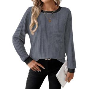 image:imageDokotoo Long Sleeve Shirts for Women Casual Fashion Loose Fit Womens Tops Crewneck Basic Pullover TunicsDark Grey