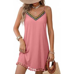 image:imageDokotoo Summer Dresses for Women 2026 Beach Vacation Sundress V Neck Embroidered Spaghetti Strap Beach Cover UpBlossom Pink