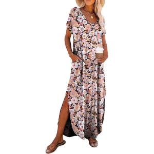 image:imageDokotoo Summer Dresses for Women 2026 Casual Maxi Dress V Neck Cap Sleeve Long Sundress with Pockets Beach VacationPrintblack