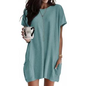 image:imageDokotoo Summer Dresses for Women 2026 Short Sleeve T Shirt Dress Loose Mini Dresses with PocketsA Green