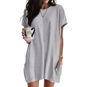 image:imageDokotoo Summer Dresses for Women 2026 Short Sleeve T Shirt Dress Loose Mini Dresses with PocketsA Grey