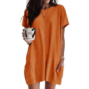 image:imageDokotoo Summer Dresses for Women 2026 Short Sleeve T Shirt Dress Loose Mini Dresses with PocketsA Orange