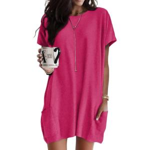 image:imageDokotoo Summer Dresses for Women 2026 Short Sleeve T Shirt Dress Loose Mini Dresses with PocketsA Rose