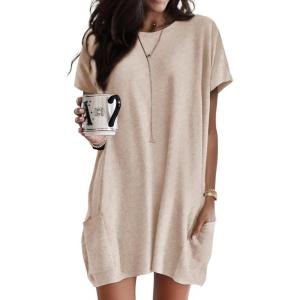 image:imageDokotoo Summer Dresses for Women 2026 Short Sleeve T Shirt Dress Loose Mini Dresses with PocketsA1 Khaki