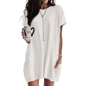 image:imageDokotoo Summer Dresses for Women 2026 Short Sleeve T Shirt Dress Loose Mini Dresses with PocketsA1 White