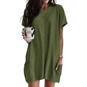 image:imageDokotoo Summer Dresses for Women 2026 Short Sleeve T Shirt Dress Loose Mini Dresses with PocketsA14 Green