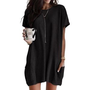 image:imageDokotoo Summer Dresses for Women 2026 Short Sleeve T Shirt Dress Loose Mini Dresses with PocketsBlack