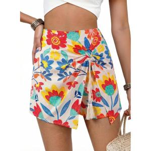 image:imageDokotoo Summer Shorts Skorts for Women Boho Floral Print Elastic Waist Asymmetrical Hem Beach Mini SkirtMulti