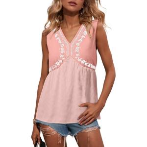 image:imageDokotoo Summer Tank Tops for Women Casual V Neck Sleeveless Floral Print Shirts Loose Color Block Tunic BlousePink