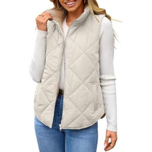image:imageDokotoo Womens 2025 Fall Vests Sleeveless Fleece Jacket Zip Up Pockets Warm Coat Winter ClothingBeige
