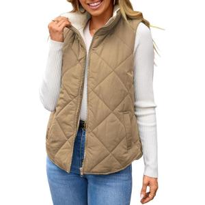 image:imageDokotoo Womens 2025 Fall Vests Sleeveless Fleece Jacket Zip Up Pockets Warm Coat Winter ClothingCamel