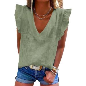 image:imageDokotoo Womens 2026 Cute V Neck Ruffle Sleeveless Shirts Elegant Tank Tops BlousesGreen