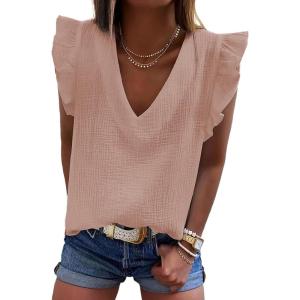 image:imageDokotoo Womens 2026 Cute V Neck Ruffle Sleeveless Shirts Elegant Tank Tops BlousesPink