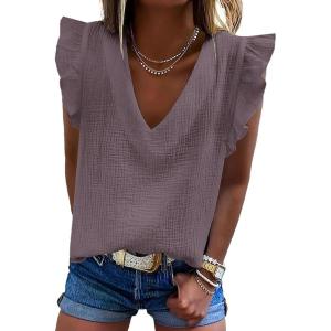 image:imageDokotoo Womens 2026 Cute V Neck Ruffle Sleeveless Shirts Elegant Tank Tops BlousesPurple 2