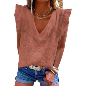 image:imageDokotoo Womens 2026 Cute V Neck Ruffle Sleeveless Shirts Elegant Tank Tops BlousesRed