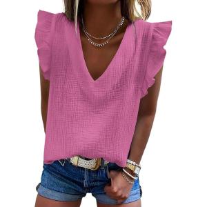 image:imageDokotoo Womens 2026 Cute V Neck Ruffle Sleeveless Shirts Elegant Tank Tops BlousesRose