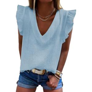 image:imageDokotoo Womens 2026 Cute V Neck Ruffle Sleeveless Shirts Elegant Tank Tops BlousesSky Blue