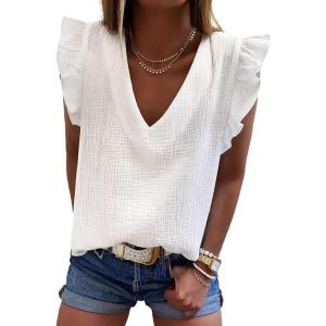 image:imageDokotoo Womens 2026 Cute V Neck Ruffle Sleeveless Shirts Elegant Tank Tops BlousesWhite