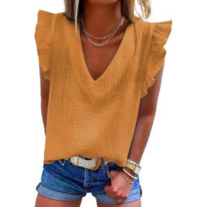 image:imageDokotoo Womens 2026 Cute V Neck Ruffle Sleeveless Shirts Elegant Tank Tops BlousesYellow