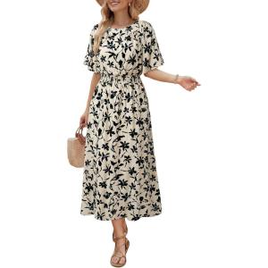 image:imageDokotoo Womens 2026 Summer Spring Boho Midi Maxi Dresses Casual Short Sleeve A Line Flowy Beach Vacation DressApricot