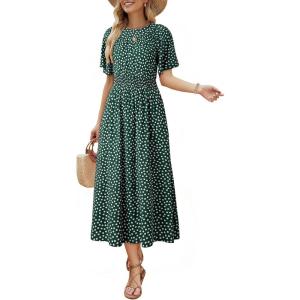 image:imageDokotoo Womens 2026 Summer Spring Boho Midi Maxi Dresses Casual Short Sleeve A Line Flowy Beach Vacation DressGreen