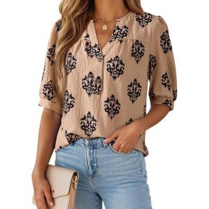 image:imageDokotoo Womens 34 Length Sleeve Womens Tops Dressy Casual Blouses V Neck ShirtsApricot