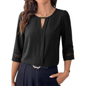 image:imageDokotoo Womens 34 Sleeve Tops Dressy Blouses Crewneck Business Casual Office Shirts ClothesBlack
