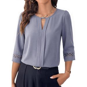 image:imageDokotoo Womens 34 Sleeve Tops Dressy Blouses Crewneck Business Casual Office Shirts ClothesBlue