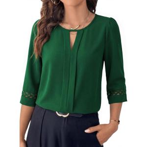 image:imageDokotoo Womens 34 Sleeve Tops Dressy Blouses Crewneck Business Casual Office Shirts ClothesDark Green
