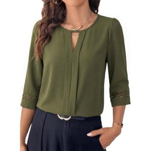 image:imageDokotoo Womens 34 Sleeve Tops Dressy Blouses Crewneck Business Casual Office Shirts ClothesGreen