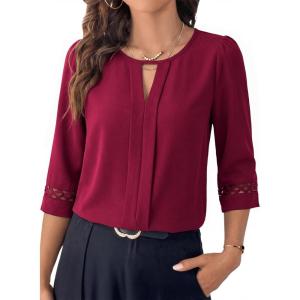 image:imageDokotoo Womens 34 Sleeve Tops Dressy Blouses Crewneck Business Casual Office Shirts ClothesRed