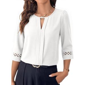 image:imageDokotoo Womens 34 Sleeve Tops Dressy Blouses Crewneck Business Casual Office Shirts ClothesWhite
