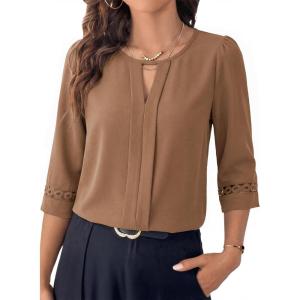image:imageDokotoo Womens 34 Sleeve Tops Dressy Blouses Crewneck Business Casual Office Shirts ClothesYellow