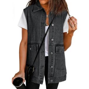 image:imageDokotoo Womens Casual Denim Vest Sleeveless Jacket Vest with PocketsDark Grey