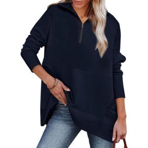 image:imageDokotoo Womens Casual Oversized Half Zip Sweatshirts Long Sleeve Solid Color Pullover Jackets with PocketsBnavy Blue