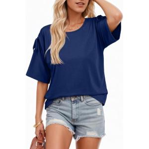 image:imageDokotoo Womens Casual Summer Tops Crew Neck Short Sleeve Drawstring T Shirts Basic Tee Tunic BlousesBlue