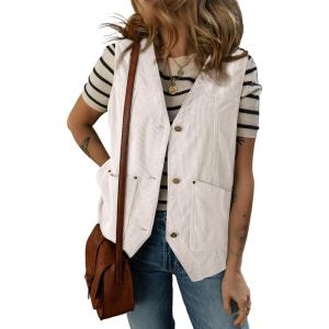 image:imageDokotoo Womens Corduroy Vests Outerwear 2025 ButtonDown Lightweight Waistcoat Sleeveless Jacket Casual VestWhite