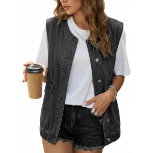 image:imageDokotoo Womens Denim Vest Sleeveless Button Down Jean Vest Waistcoat Jacket with PocketsBlack