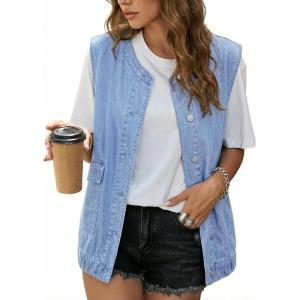 image:imageDokotoo Womens Denim Vest Sleeveless Button Down Jean Vest Waistcoat Jacket with PocketsLight Blue