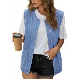 image:imageDokotoo Womens Denim Vest Sleeveless Button Down Jean Vest Waistcoat Jacket with PocketsSky Blue