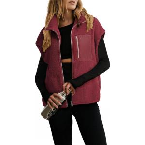 image:imageDokotoo Womens Fleece Jacket Vest Sleeveless Fuzzy Sherpa Jackets Zip Up Oversized Casual Coats Fall Winter Womens Tops 2025Christmas Red