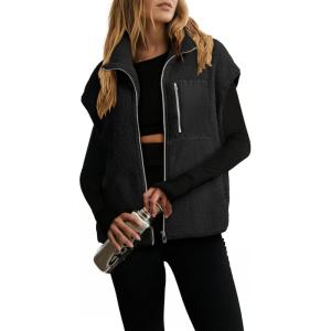 image:imageDokotoo Womens Fleece Jacket Vest Sleeveless Fuzzy Sherpa Jackets Zip Up Oversized Casual Coats Fall Winter Womens Tops 2025Midnight Black
