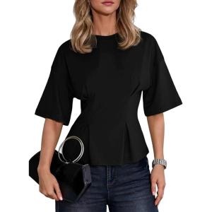 image:imageDokotoo Womens Peplum Tops Summer Babydoll Short Sleeve T Shirts Casual Dressy Going Out Fashion Trendy Y2K ClothesBlack