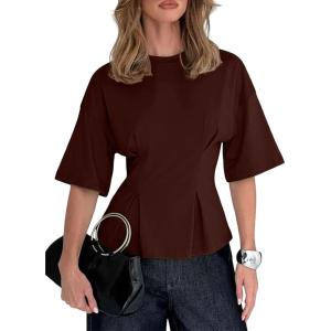 image:imageDokotoo Womens Peplum Tops Summer Babydoll Short Sleeve T Shirts Casual Dressy Going Out Fashion Trendy Y2K ClothesCoffee