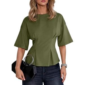 image:imageDokotoo Womens Peplum Tops Summer Babydoll Short Sleeve T Shirts Casual Dressy Going Out Fashion Trendy Y2K ClothesGreen