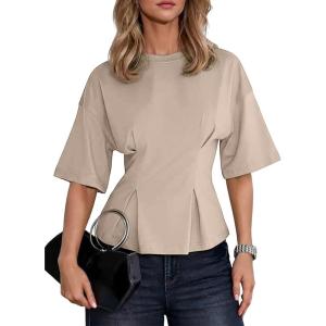 image:imageDokotoo Womens Peplum Tops Summer Babydoll Short Sleeve T Shirts Casual Dressy Going Out Fashion Trendy Y2K ClothesSmoke Grey