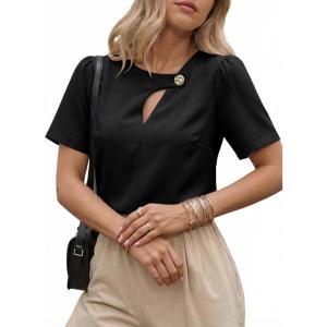image:imageDokotoo Womens Short Sleeve Tops Dressy Casual V Neck Business Work Blouses Office ShirtsBlack
