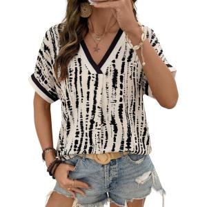 image:imageDokotoo Womens Spring Summer Casual V Neck Tops Loose Fit Short Sleeve Floral T ShirtsBlack 2