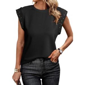 image:imageDokotoo Womens Studded Short Sleeve Tops Summer Casual Knit Solid Crew Neck Shirts Blouses